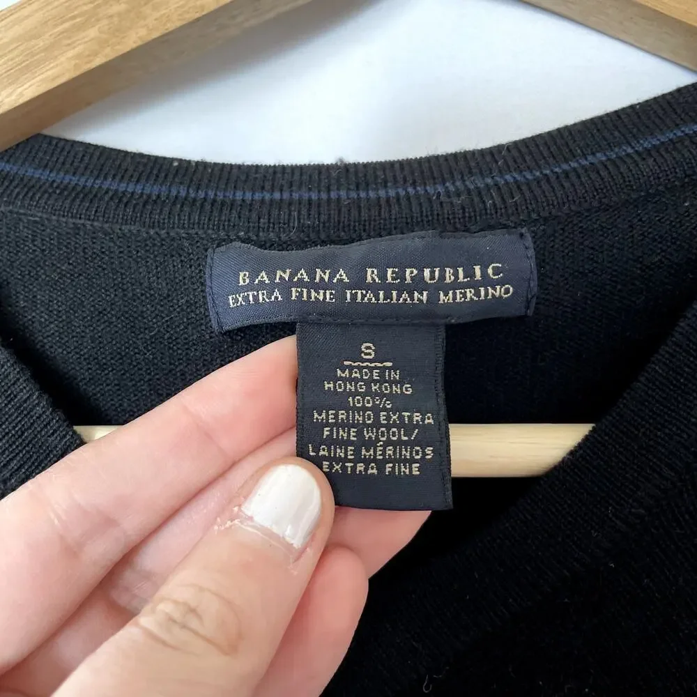 Banana Republic extra-fine italian‎ merino black sweater men's size small luxury